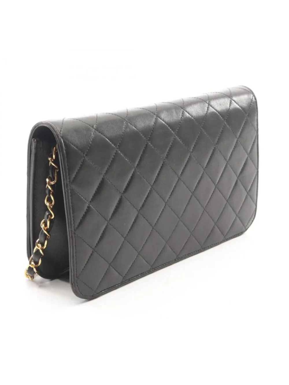 Chanel Shoulder Bag Quilted Fullflap Push Lock Black Lambskin Chain